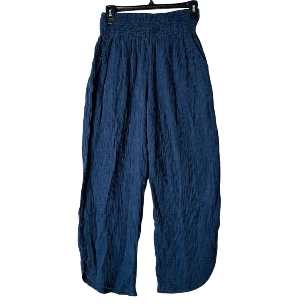 Marine Layer Cali Double Cloth Gauze Pants Small Navy Blue Smocked